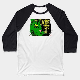 ANGRY CAT POP ART - GREEN YELLOW BLACK TRASPARENT Baseball T-Shirt